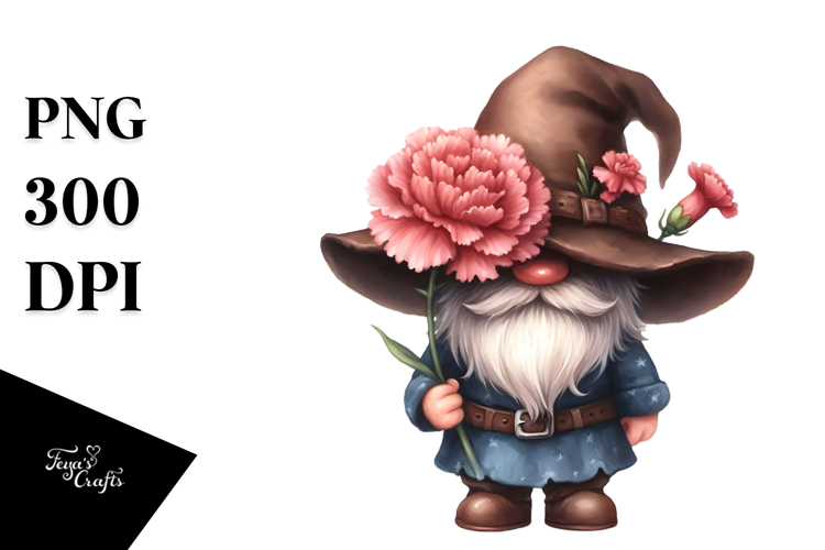 Cute Gnome with Carnation Floral Frame, PNG