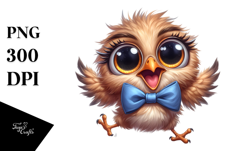 Cute Bird with Bow Tie, Artistic PNG