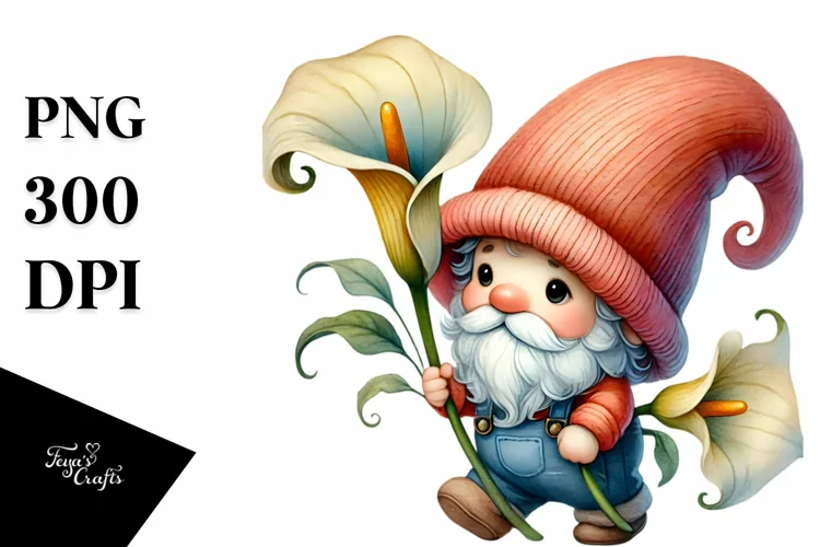 Cute Baby GNOME with Calla Lily PNG