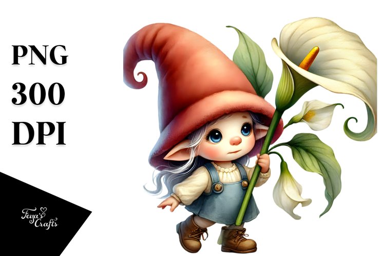 Cute Baby GNOME with Calla Lily PNG example image 1