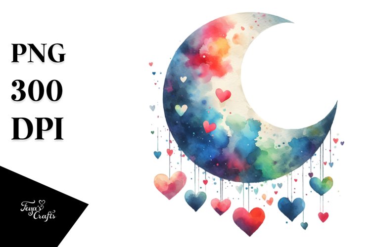 Simple Half Moon with Hearts PNG