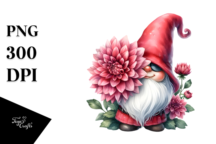 Cute Gnome with Dahlia, Watercolor Design