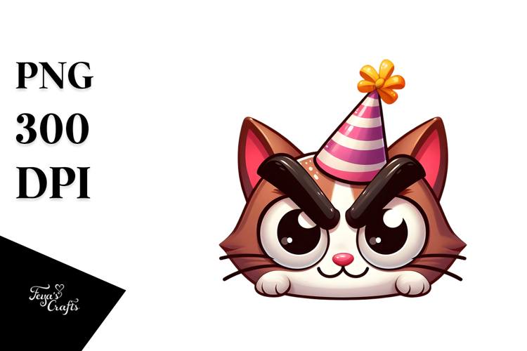 Sassy Cat with Party Hat, Transparent PNG