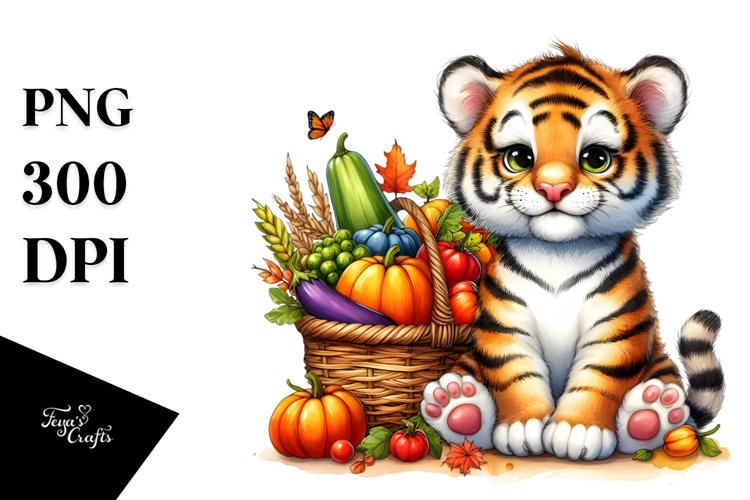 Colorful Baby Tiger with Autumn Vegetables | Sublimation |