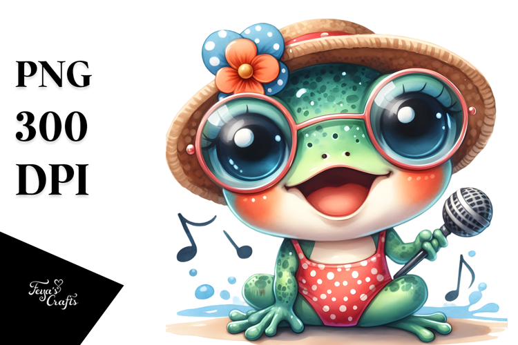 Baby Frog with Singer Look, Energetic PNG