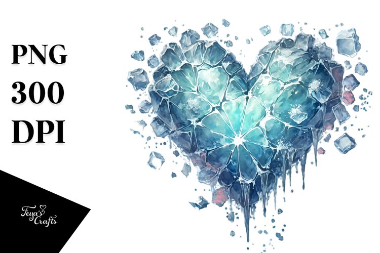Icy Heart Watercolor PNG
