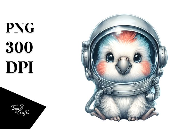 Baby Parrot with Astronaut Helmet, High-Res PNG