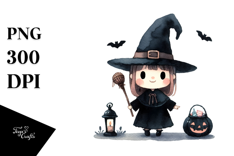 Simple Haloween Clipart with Witch PNG
