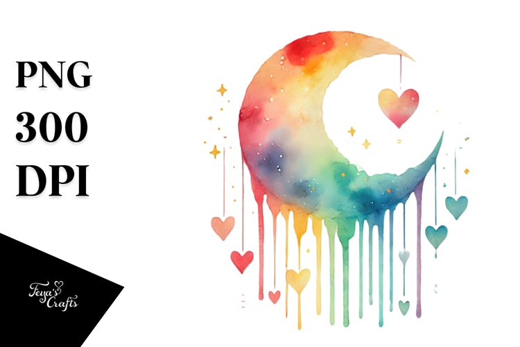 Simple Half Moon with Hearts PNG