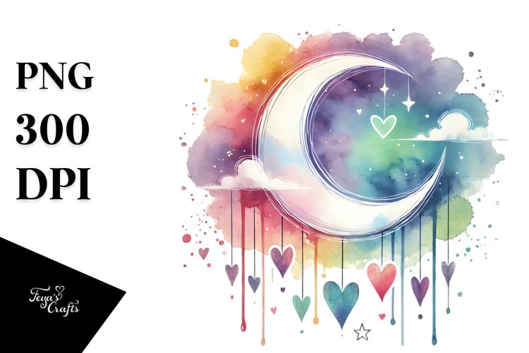 Simple Moon with Hanging Hearts PNG example image 1