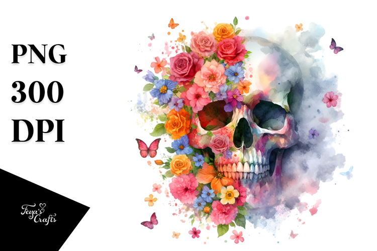 Colorful Skull Made of Spring Flowers PNG