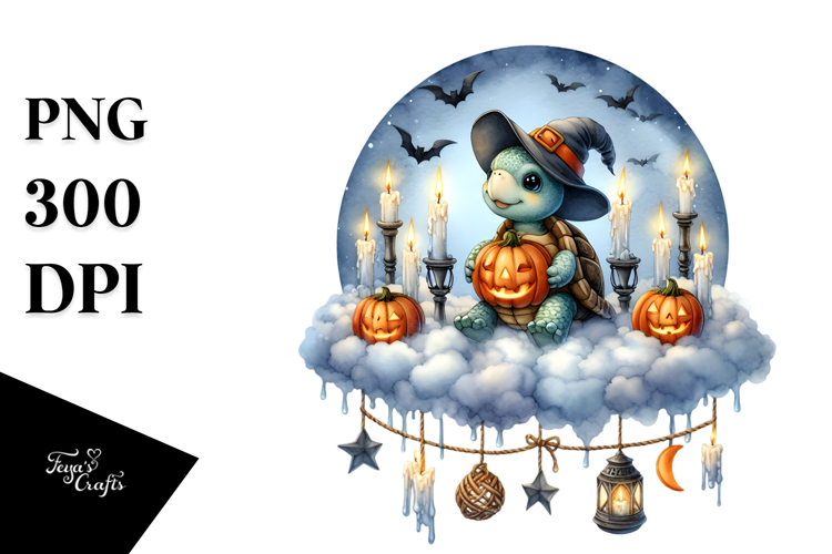 Halloween Turtle on Cloud with Candles PNG