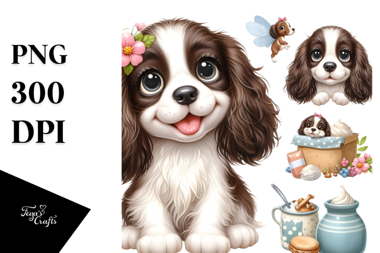 Cute Cartoon English Springer Spaniel PNG example image 1