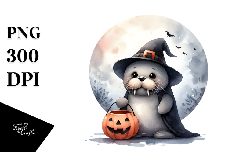Cute Baby Walrus Halloween PNG