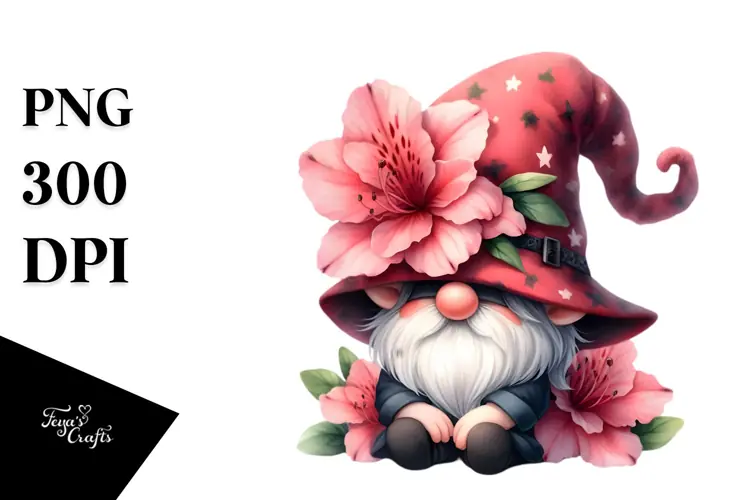 Gnome with Azalea PNG