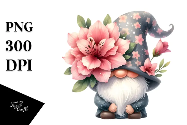 Gnome with Azalea PNG