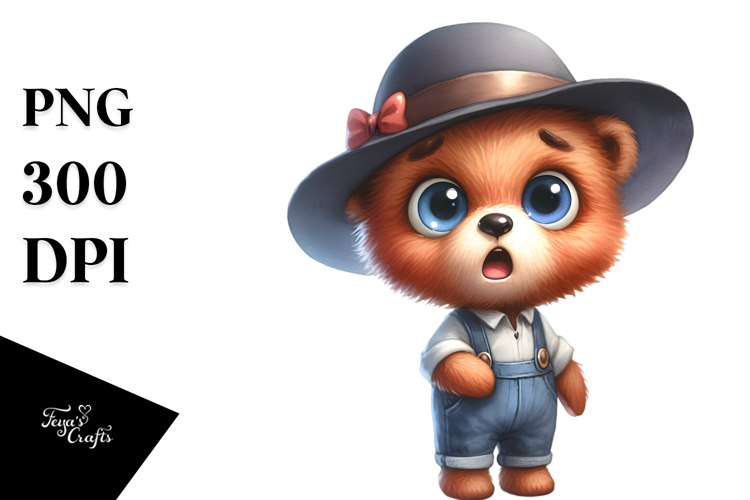 Watercolor Bear Big Eyes With Hat