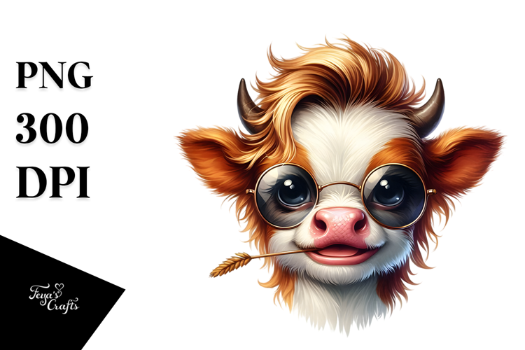 Disgusted Baby Cow with Hay Straw PNG