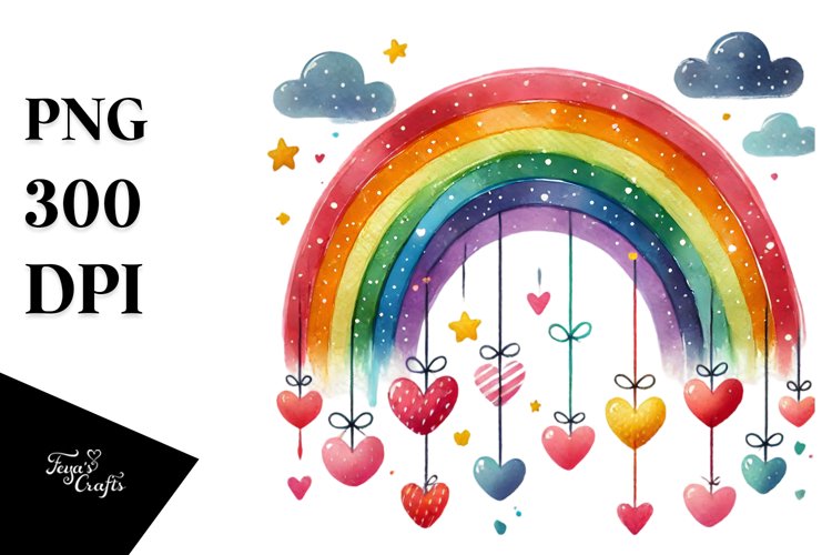 Simple Rainbow with Hearts PNG