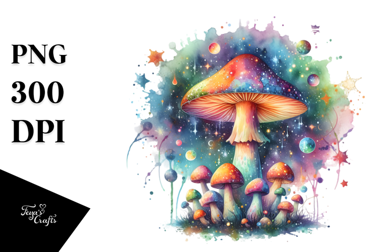 Colorful Magical Mushroom Watercolor