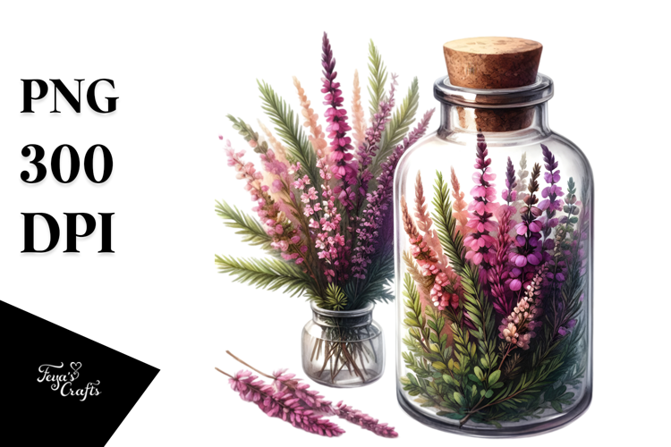 Watercolor Bottle with Large Heather | Sublimation |