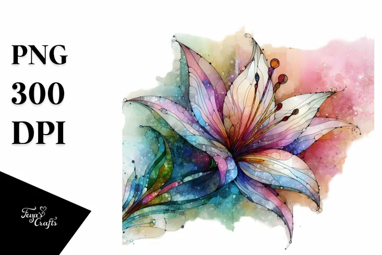 Vibrant Pastel Stained Lily with Transparent Material PNG