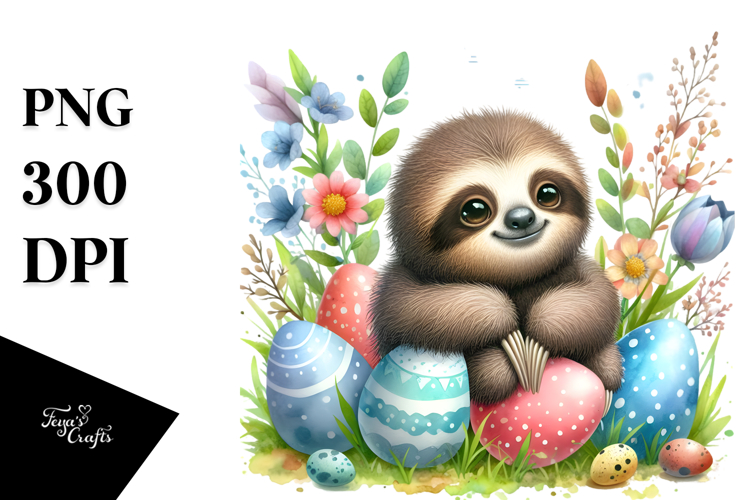 Cute Baby Sloth on Easter Eggs