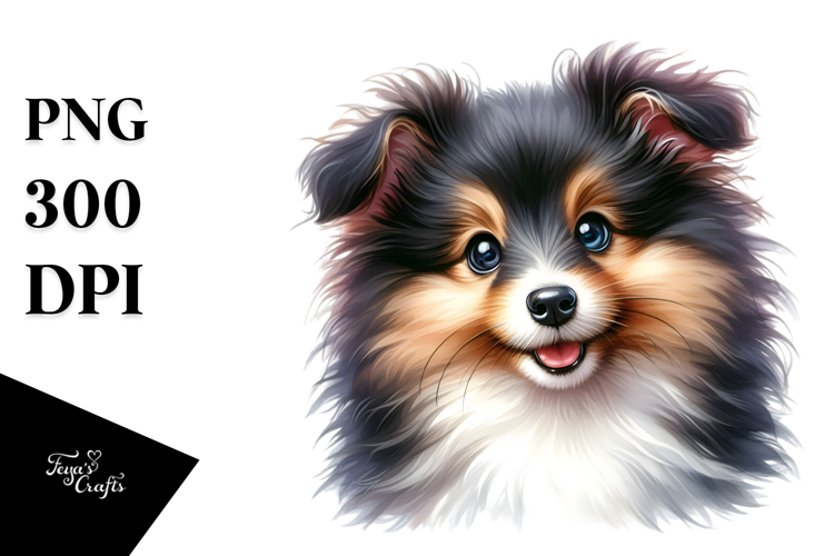 Happy Cute Shetland Sheepdog, Watercolor Art