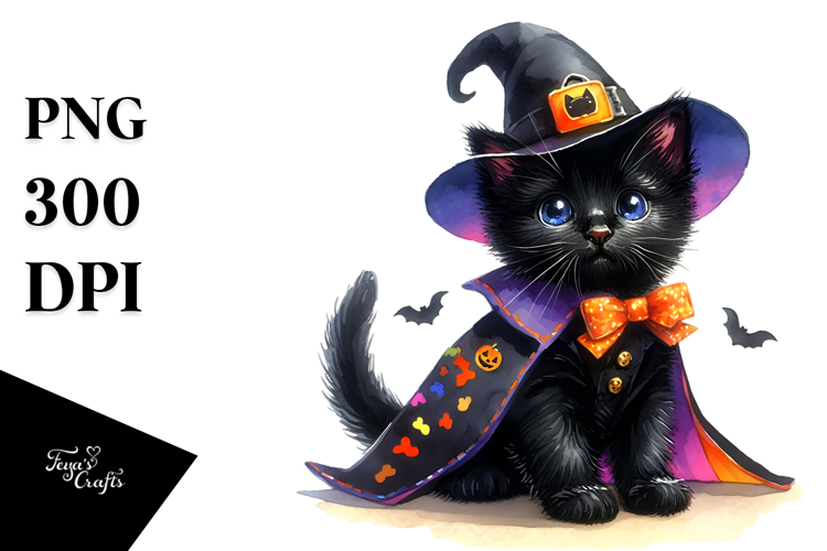 Cute Baby Black Cat Halloween PNG