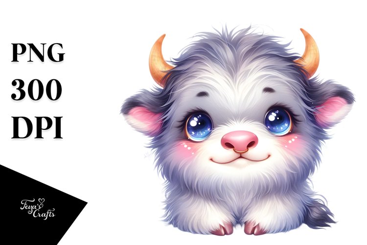 Colorful Baby Musk Ox with Moon Stars | Clipart example image 1