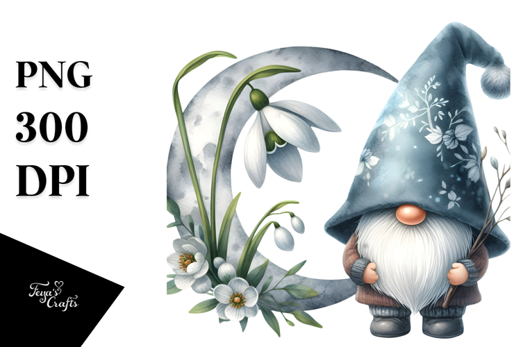 Cute Watercolor Gnome with Snowdrop Floral PNG