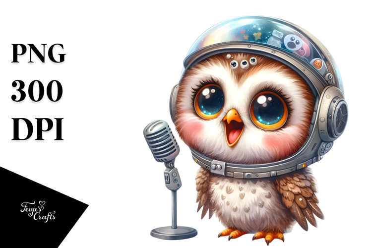 Cute Baby Owl with Astronaut Helmet PNG