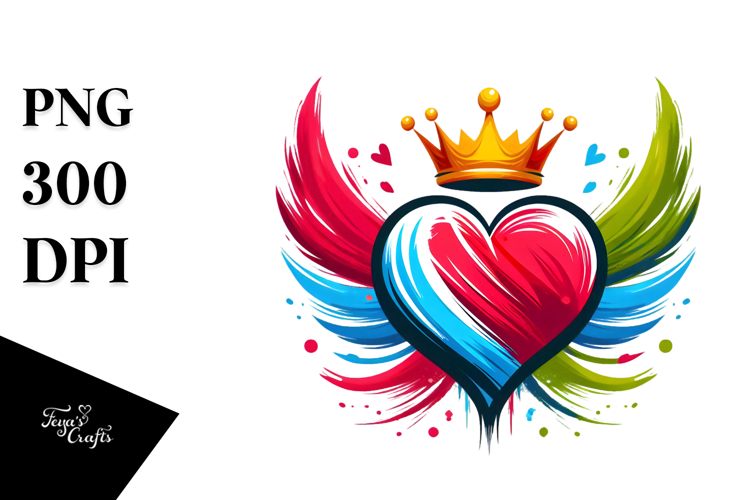 Heart with Wings and Crown, PNG