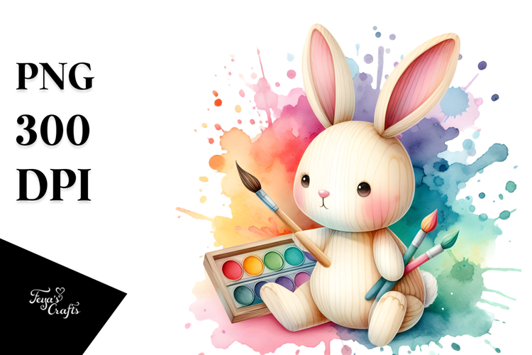 Colorful Pastel Bunny Made of Wood Title