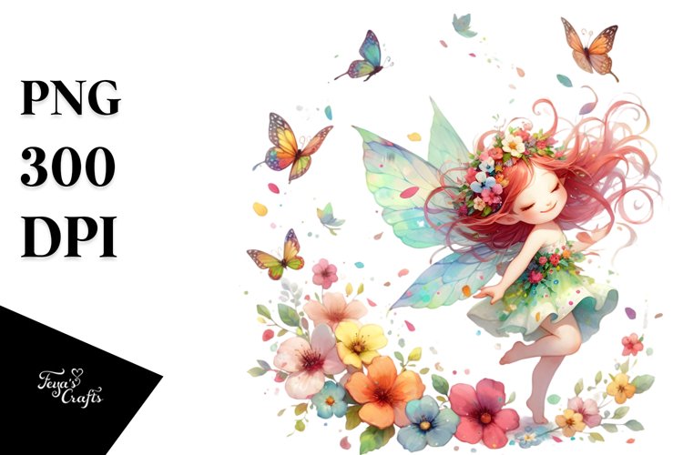 Colorful Fairy Tumbling with Petals Clipart