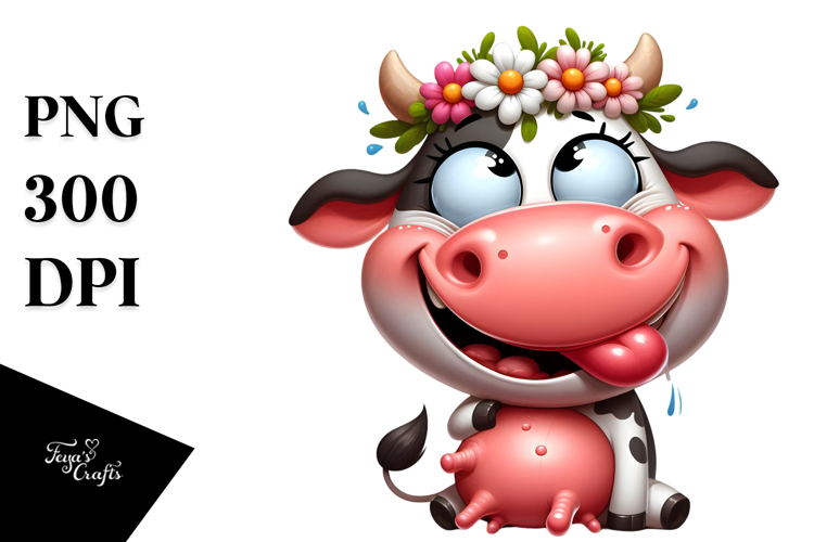 Playful Cartoon Cow with Winking Eye, PNG example image 1