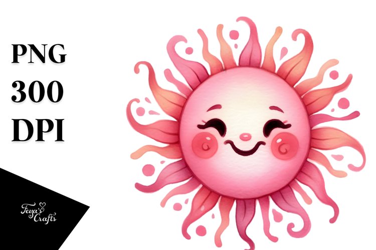 Simple Pinkish Smiling Sun PNG example image 1