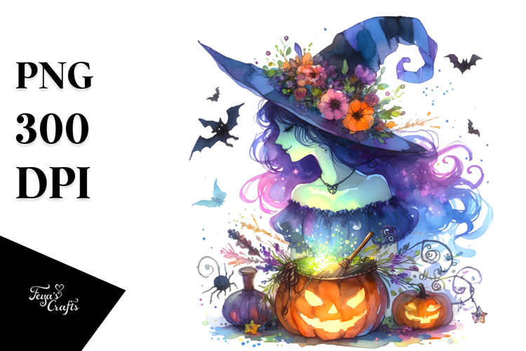 Vibrant Witch Halloween Drawing PNG