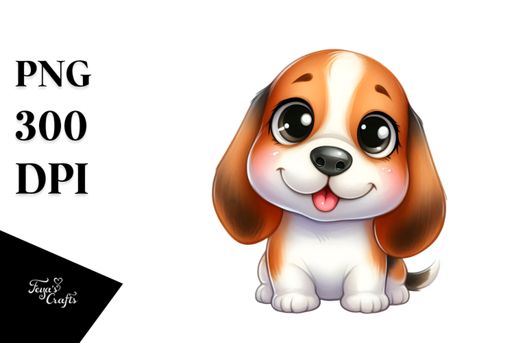 Watercolor Baby Cartoon Basset Hound PNG