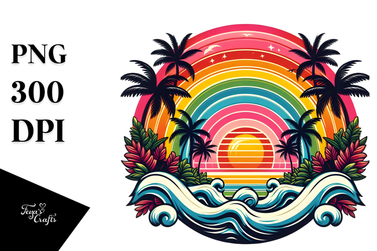 Retro Tropical Rainbow Sunset Clipart