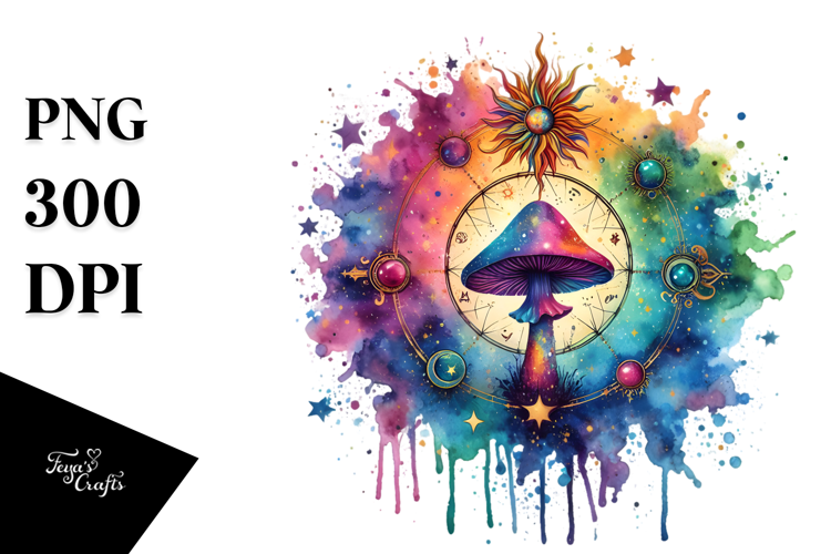 Vibrant Celestial Mushroom Tarot, White Background