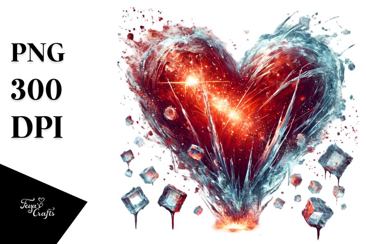 Icy Red Heart, Digital Painting PNG