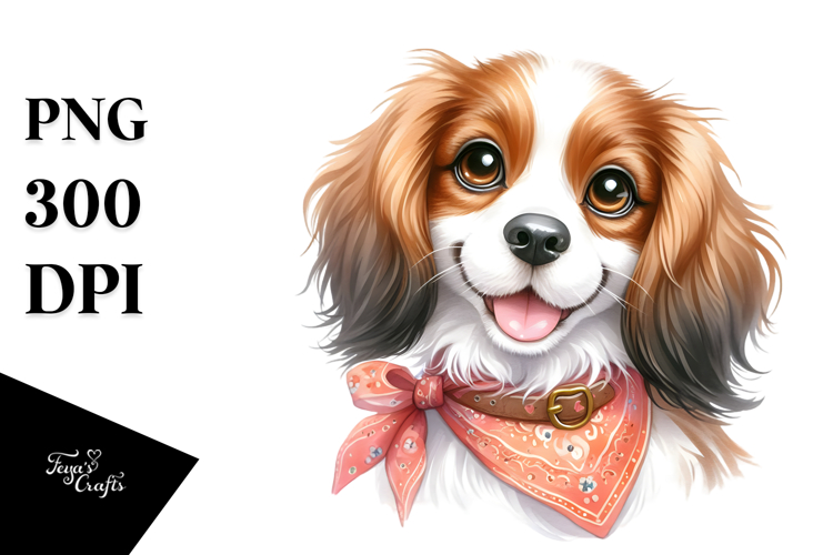 Happy Cute Brittany Dog, Watercolor Art