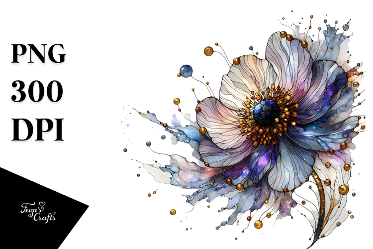 Stained Anemone Watercolor Splash, PNG
