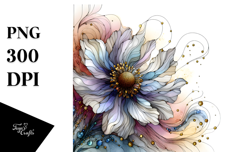 Stained Anemone Watercolor Splash, PNG
