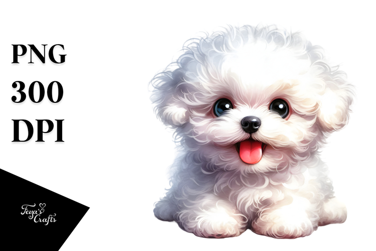 Happy Bichon Frise, Watercolor PNG