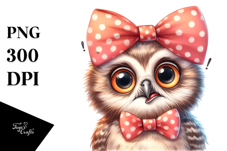 Baby Owl Portrait with Bow | Sublimation | Clipart