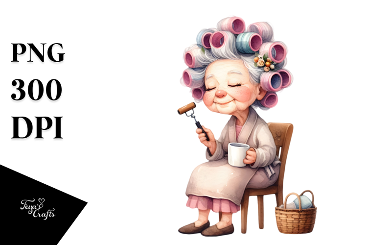 Old Lady Sitting in Chair with Hair Curlers