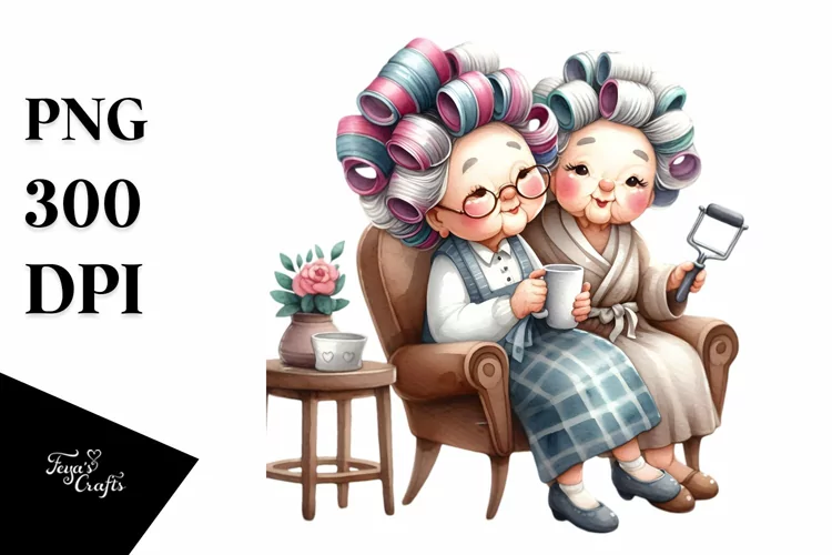 Old Lady Sitting in Chair with Hair Curlers