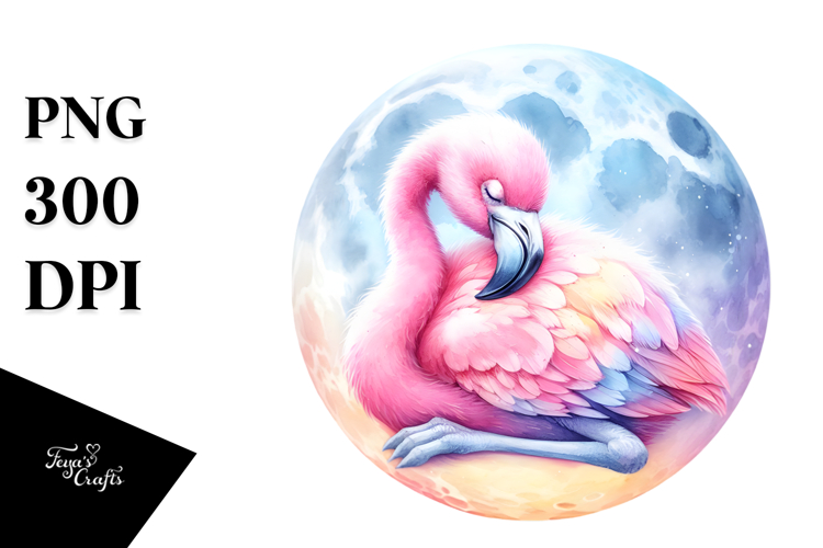 Baby Flamingo Sleeping on the Moon Clipart